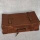 Vintage suitcase 1960 havana gold leather with bellows