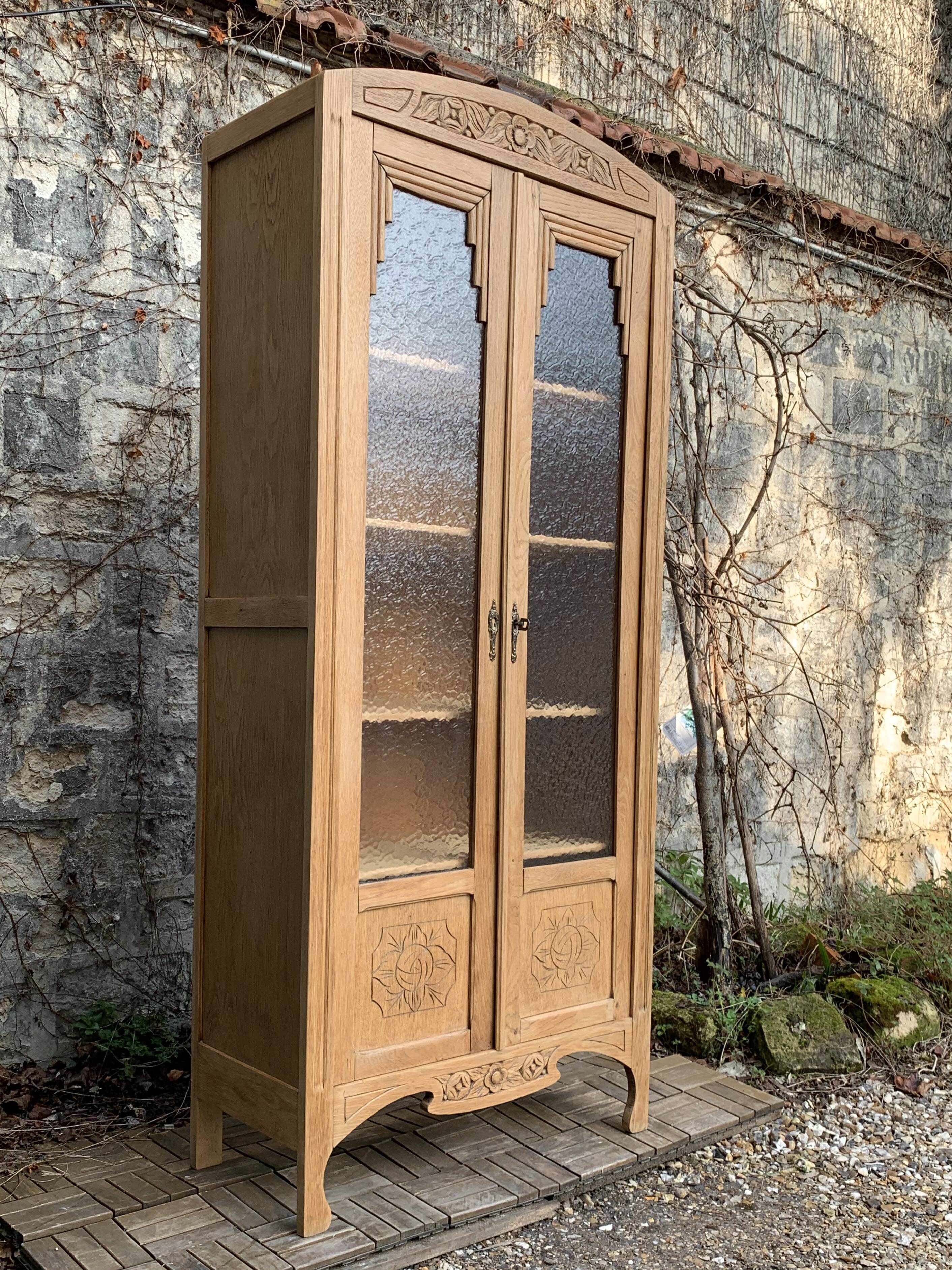 Parisian glass cabinet art deco raw wood 1930