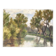 Vintage Landscape Oil Painting with Trees and Lake