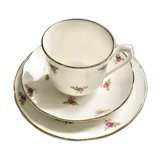 Teacup on its saucer and porcelain cake plate