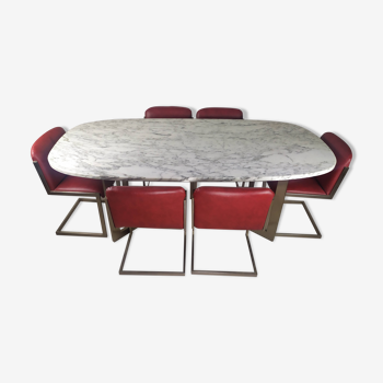Table design marble 6 chairs 1970