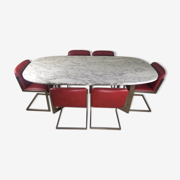 Table design marbre 6 chaises 1970