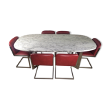 Marble design table 6 chairs 1970