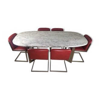 Table design marbre 6 chaises 1970
