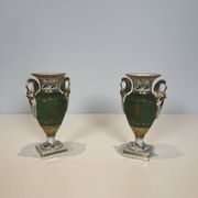 Pair of Empire Style Porcelain Vases, Decorated with Swans and Bundles