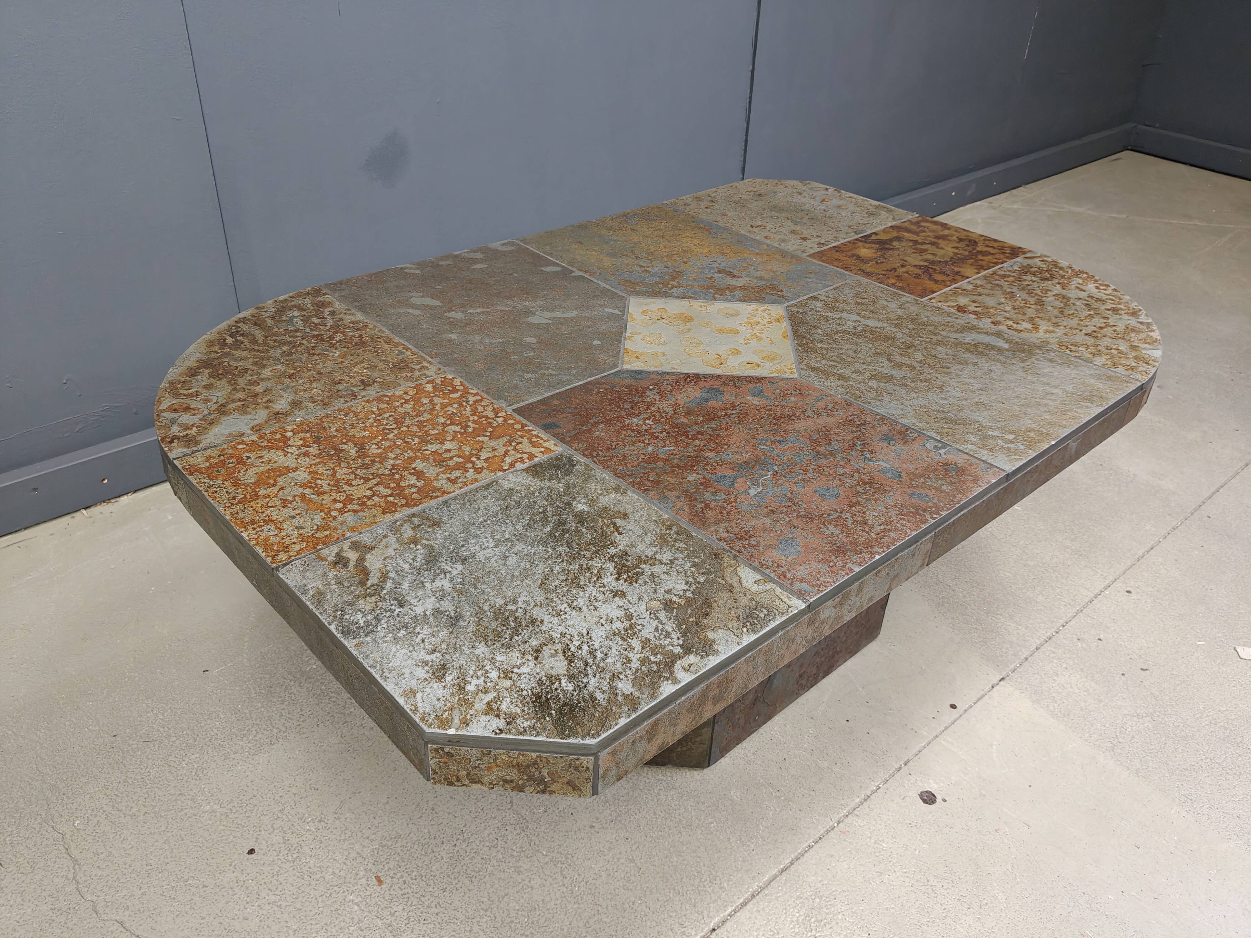 Brutalist slate stone coffee table, 1980s