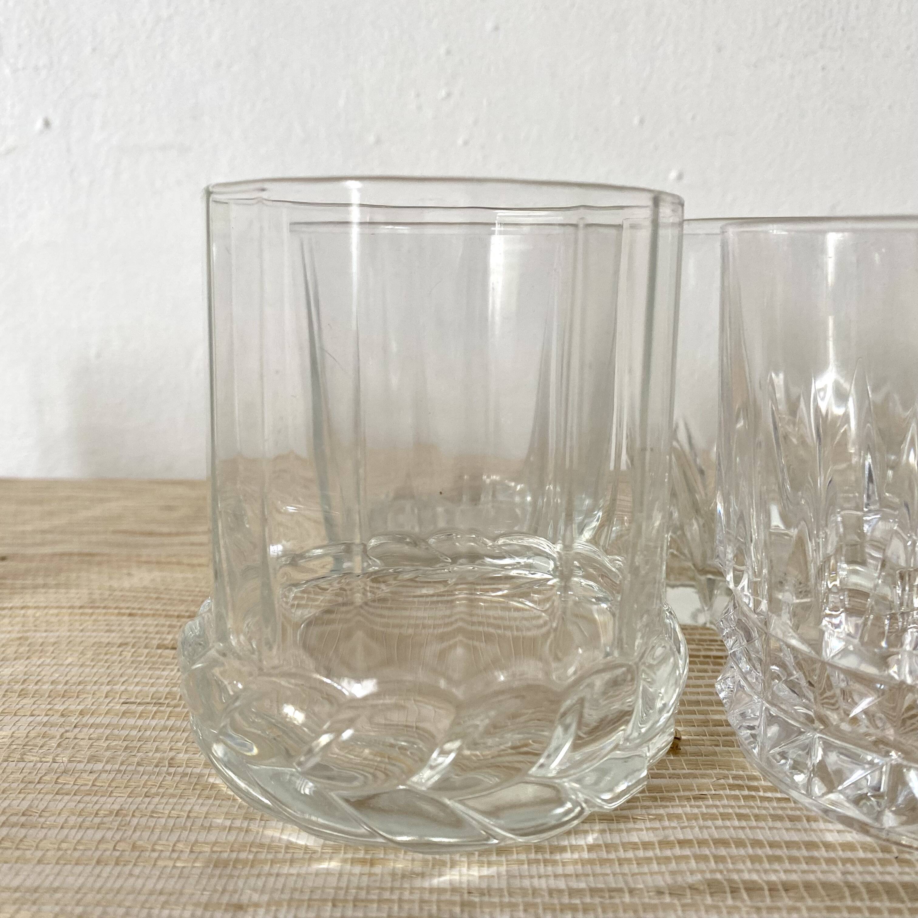 Whiskey glasses, mismatched water glasses