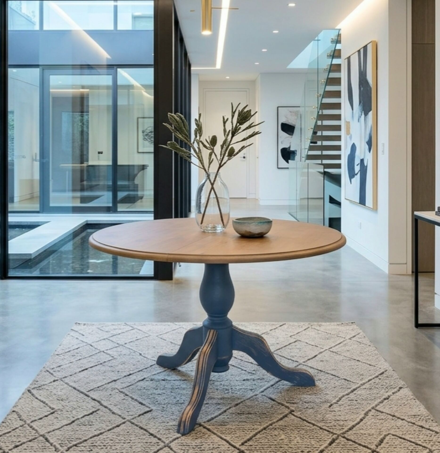 Extendable round table with central leg – Chic country spirit