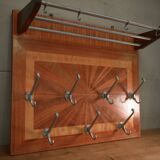 Art Deco marquetry and aluminum wall coat rack