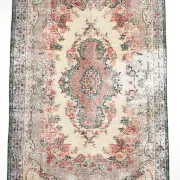 Dusty Red & Green Turkish Vintage Rug, Persian Style Oriental Carpet,