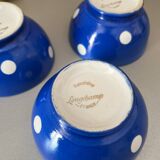Anciens bols porcelaine Longchamp pois bleus