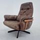 Midcentury Swivel Leather/Wood Armchair Göte Möbler Nässjö, Sweden, 1960s