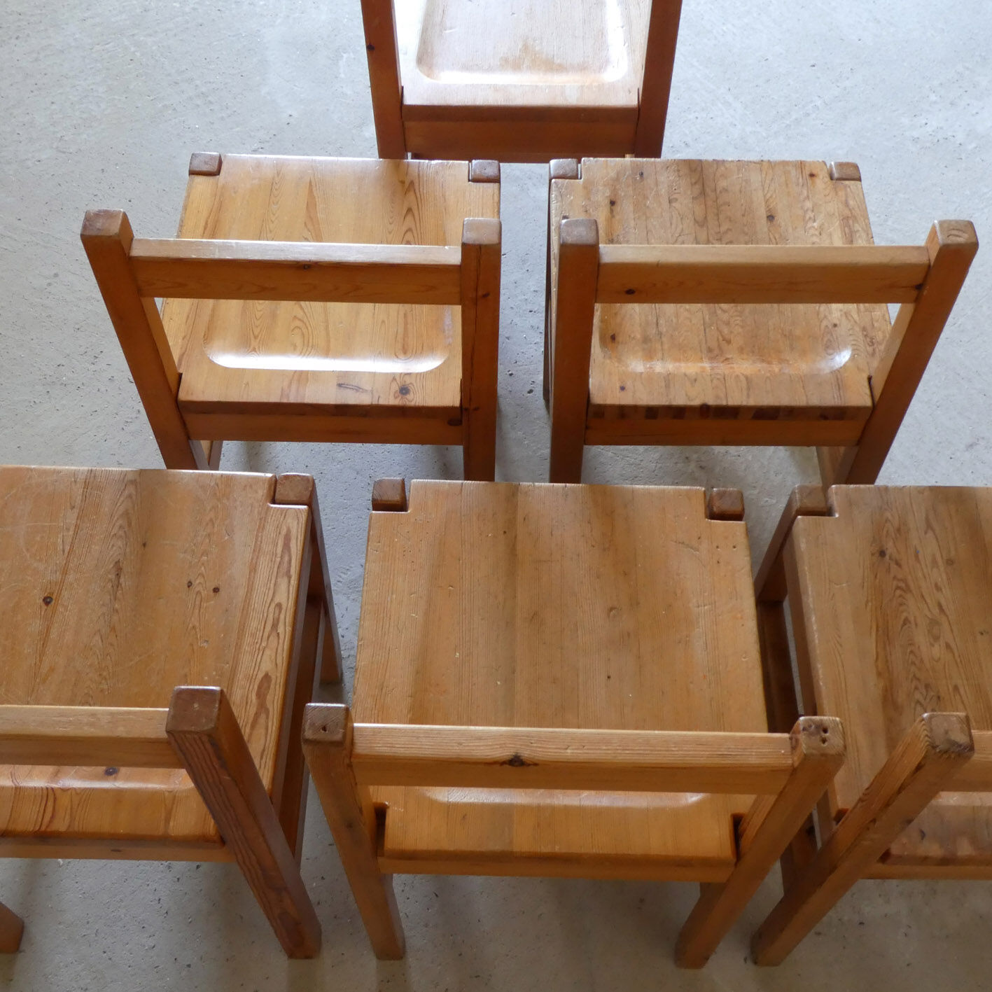 6 pine chairs, 1960
