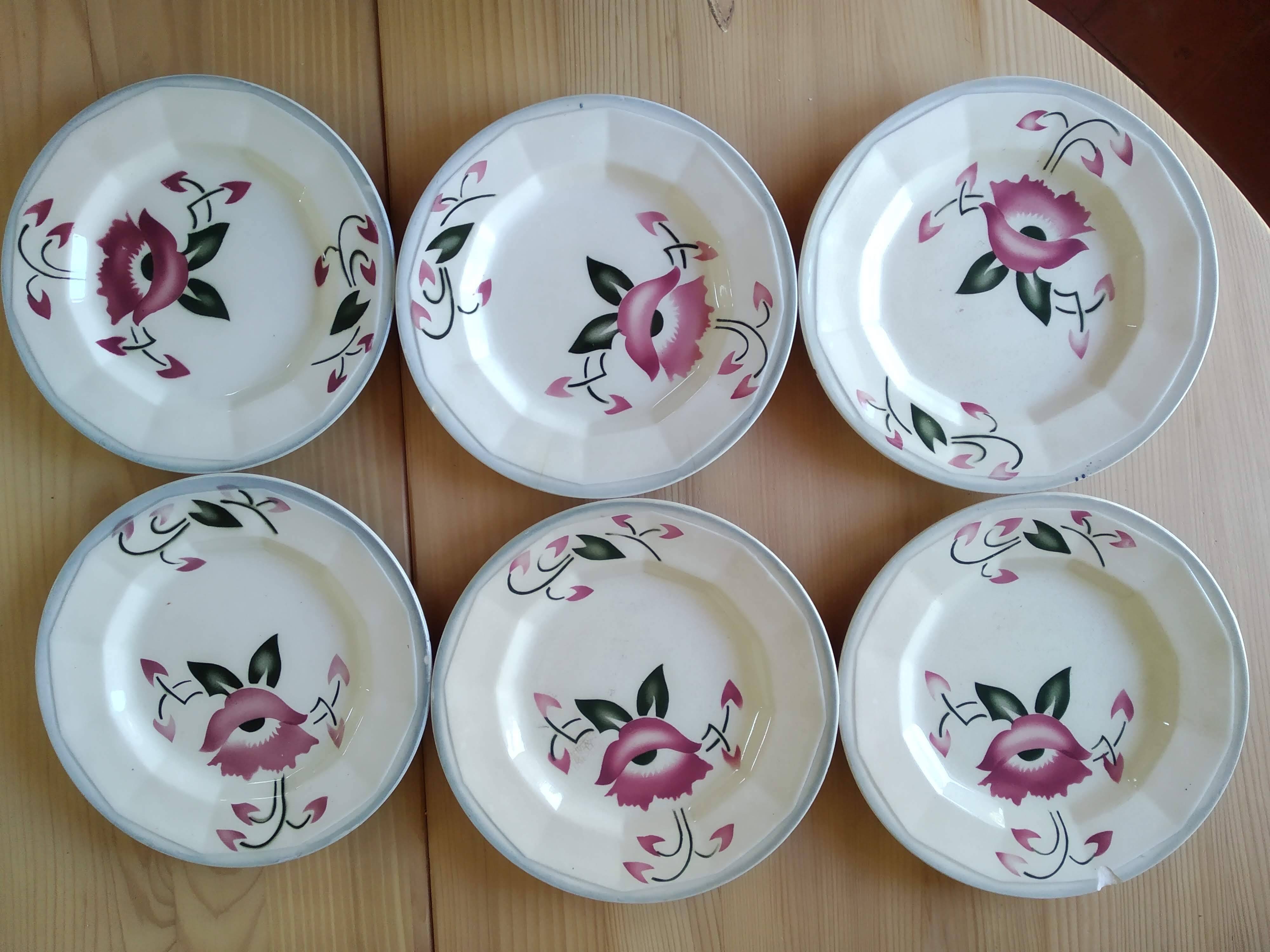 Lot de 6 assiettes à dessert faience Wasmuel -M.G