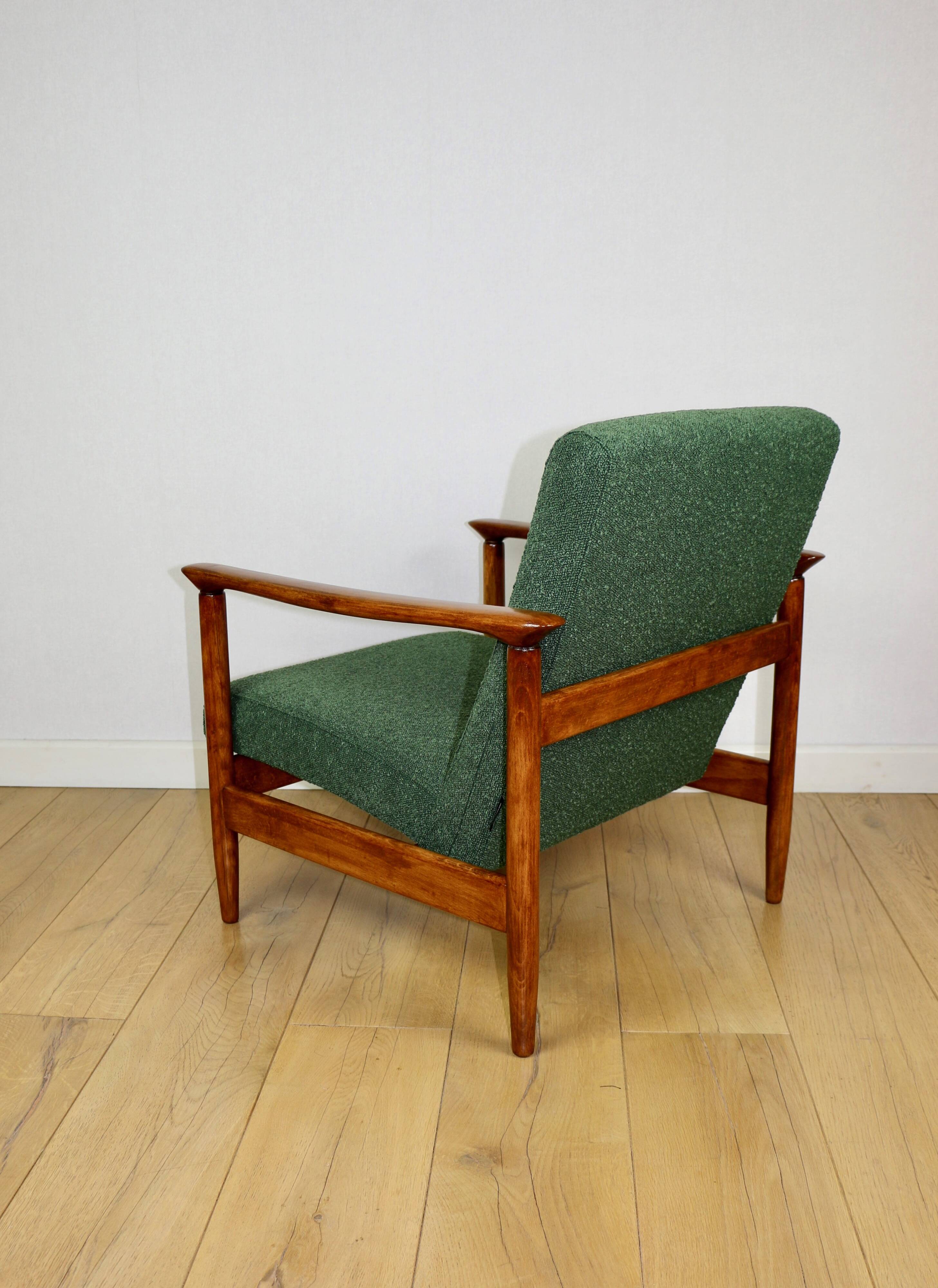 GFM-142 armchair, design by Edmund Homa from the 70s, green boucle - 2 pieces available