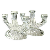 Pair of 3-spoke candlesticks, in art glass. Oberglas Austria. 50s