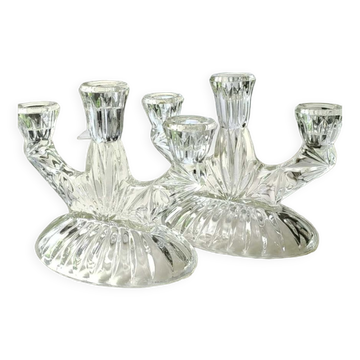 Paire de chandeliers 3 branches en verre d art oberglas austria. années 50