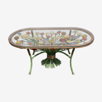 Table basse en fer forgé en fleurs colorées