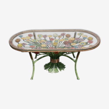 Wrought iron coffee table in colorful flowers