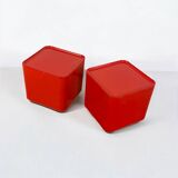 Pair of 70s trolley tables dime longato in glossy red