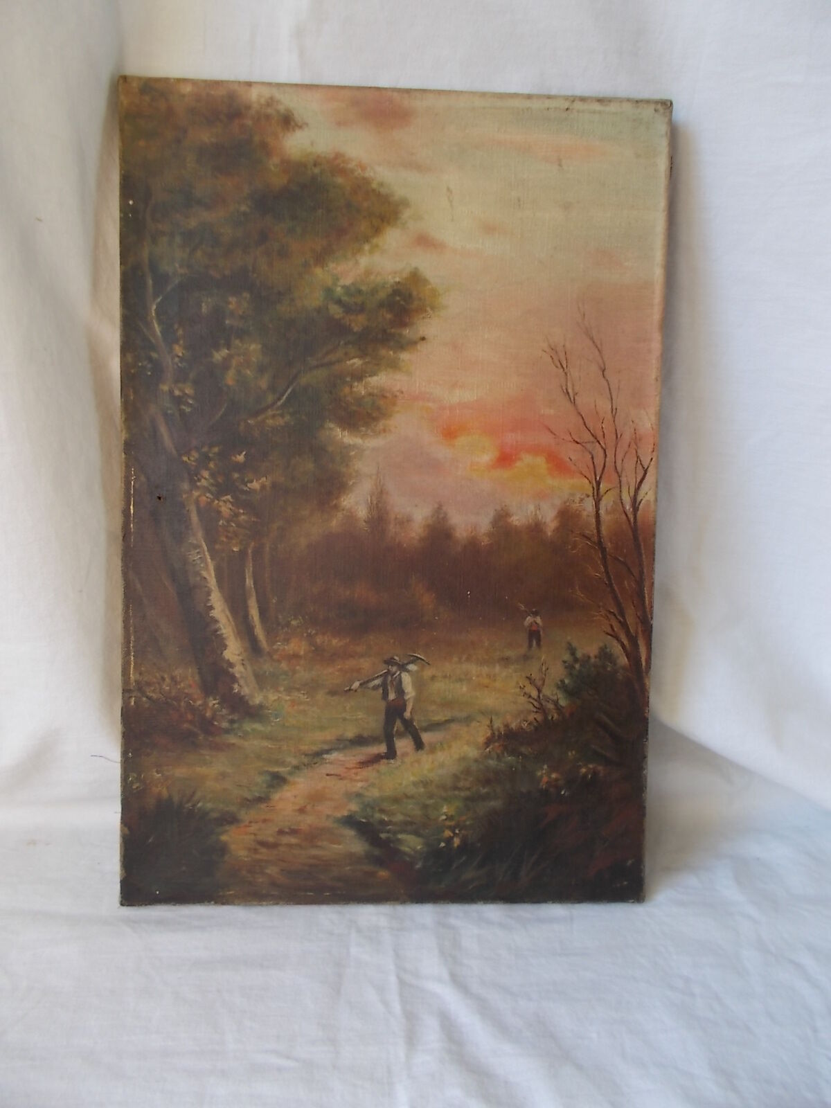 Pair of old paintings "painting landscape on canvas"