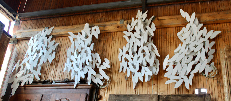 Series of 6 "nuages" design chandeliers in iron, electrified