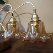 Suspension cascade 2 amber tulip glasses, vintage upcycled