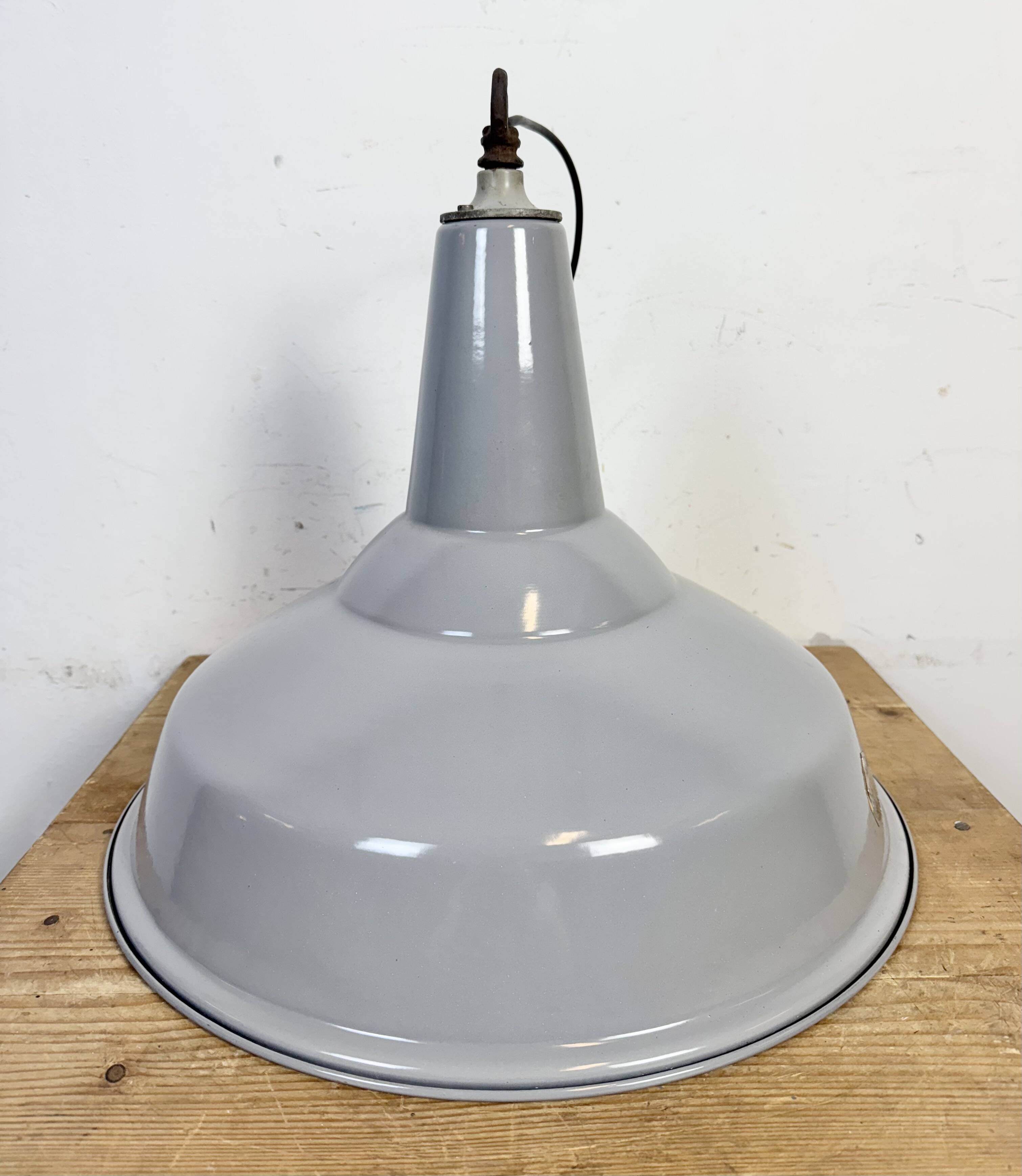 Large Industrial British Grey Enamel Pendant Lamp from Benjamin, 1960s