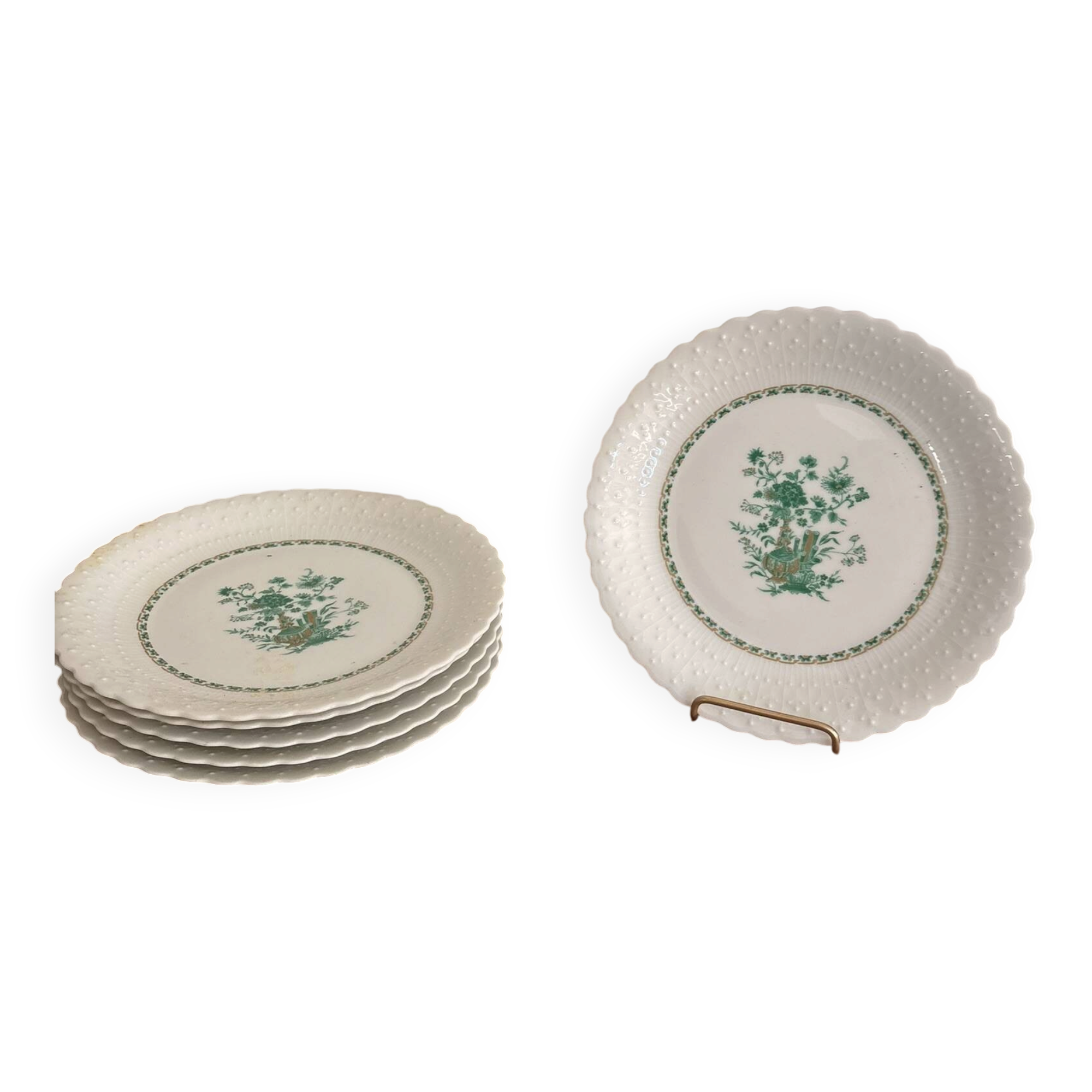 Flat Plates Porcelain Limoges Georges Boyer Nankin Green Pearl Edges