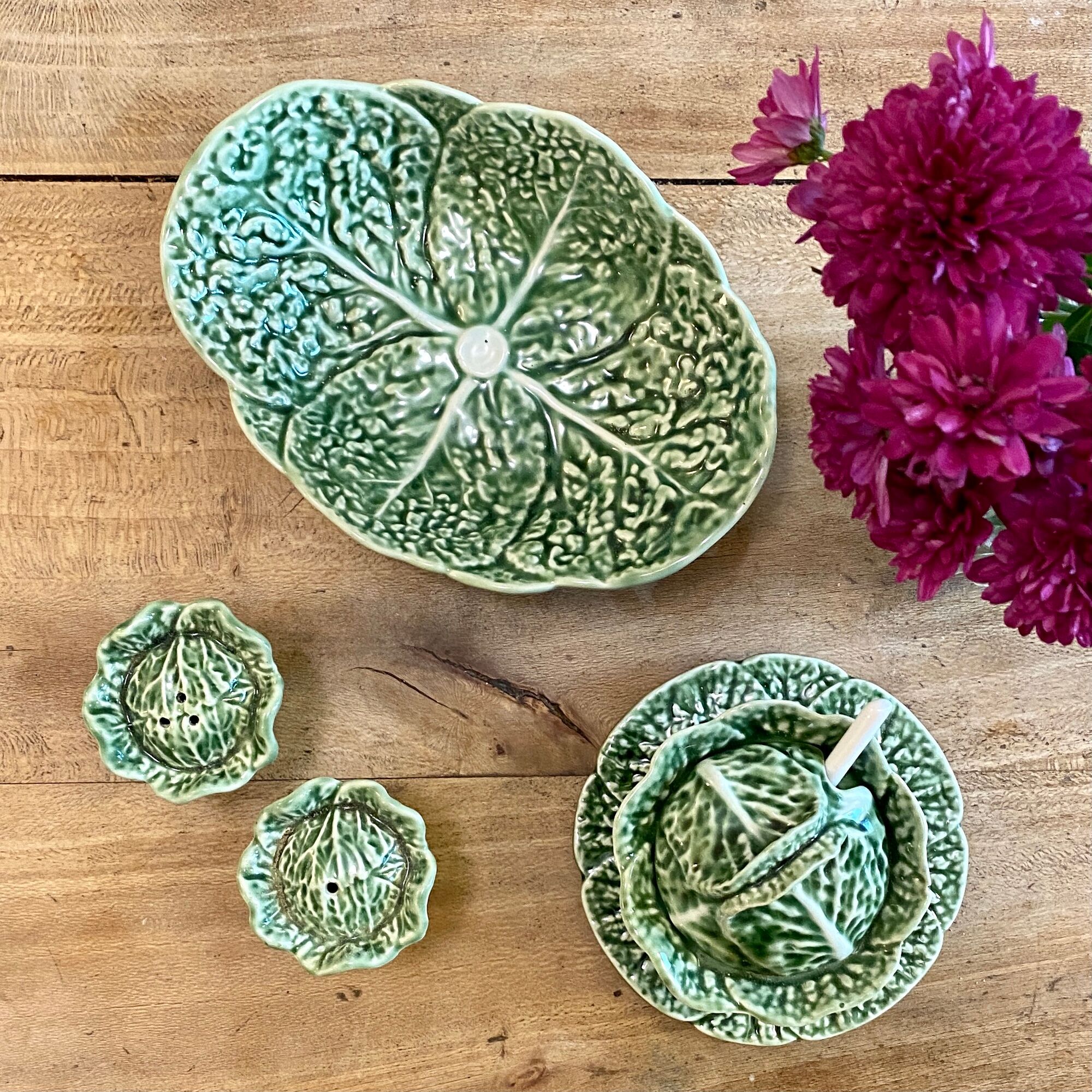 Set of 3 vintage pieces of serving cabbage, salt-pepper, mustard and ravier