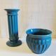Column and basin in Art Deco style in blue glazed ceramic - mid 20th century.