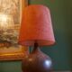 Ceramic (sandstone) lamp from the 50s, 60'S with silk lampshade