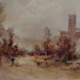 Peinture à l'huile "Le village caché"