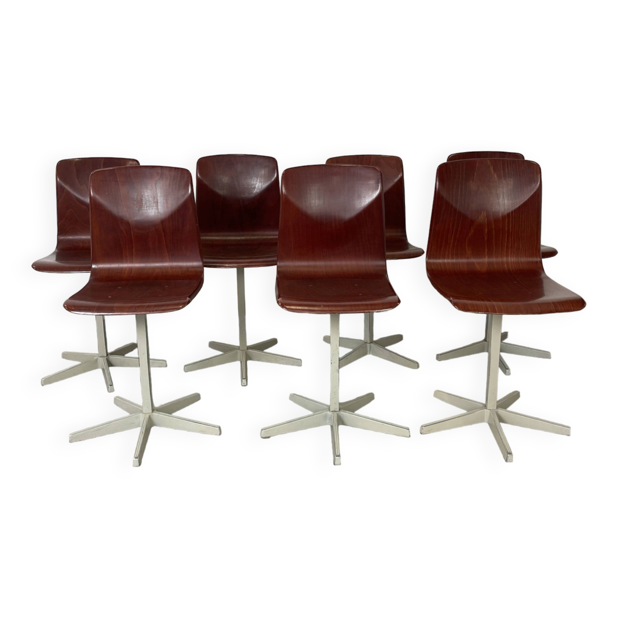 Set of 7 Galvanitas workshop chairs central foot Netherlands 1970s