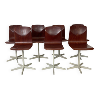 Set of 7 Galvanitas workshop chairs central foot Netherlands 1970s