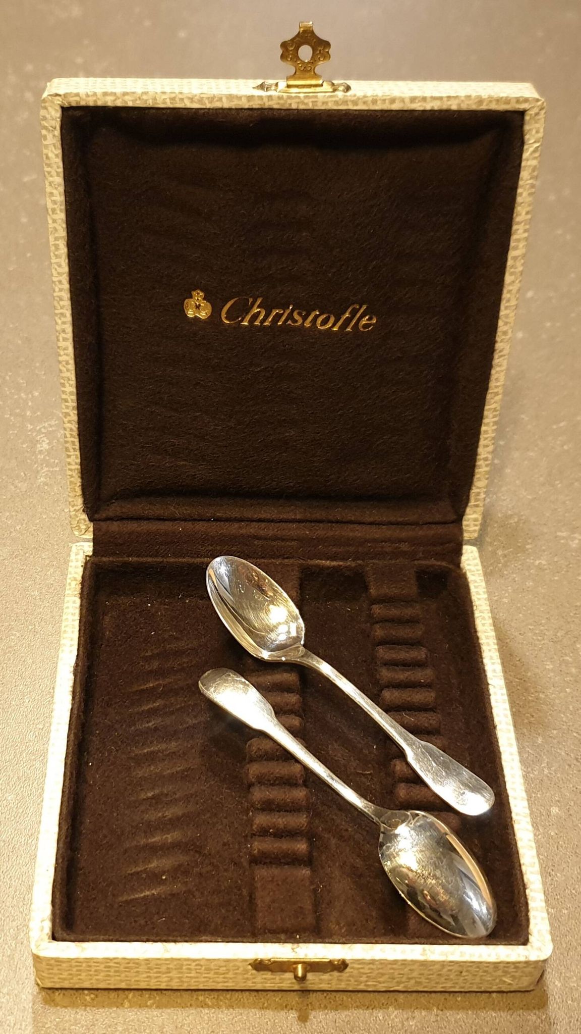 Box of 12 coffee spoons by the brand CHRISTOFLE, model CLUNY.