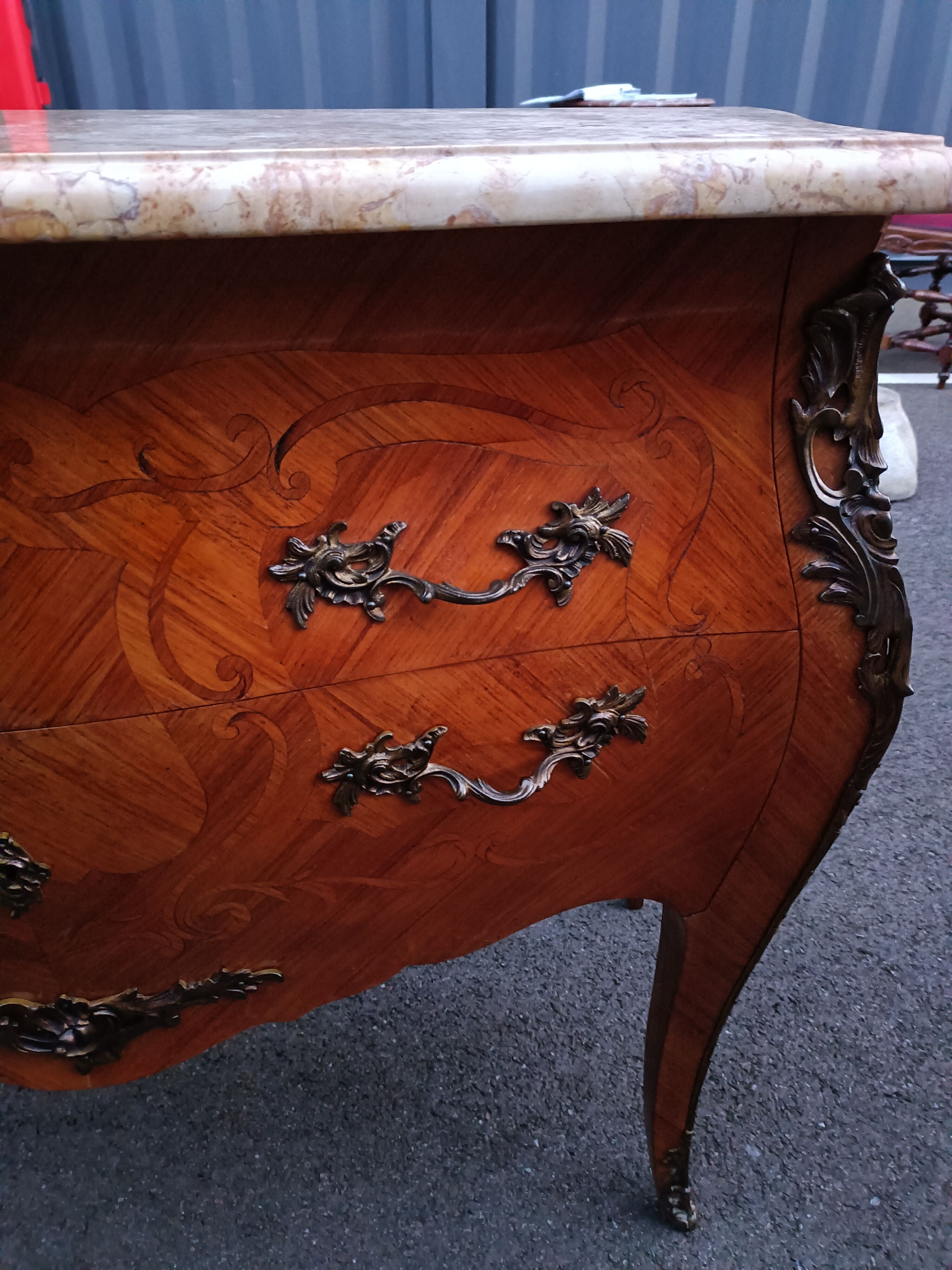 Chest of drawers marquetry marble top