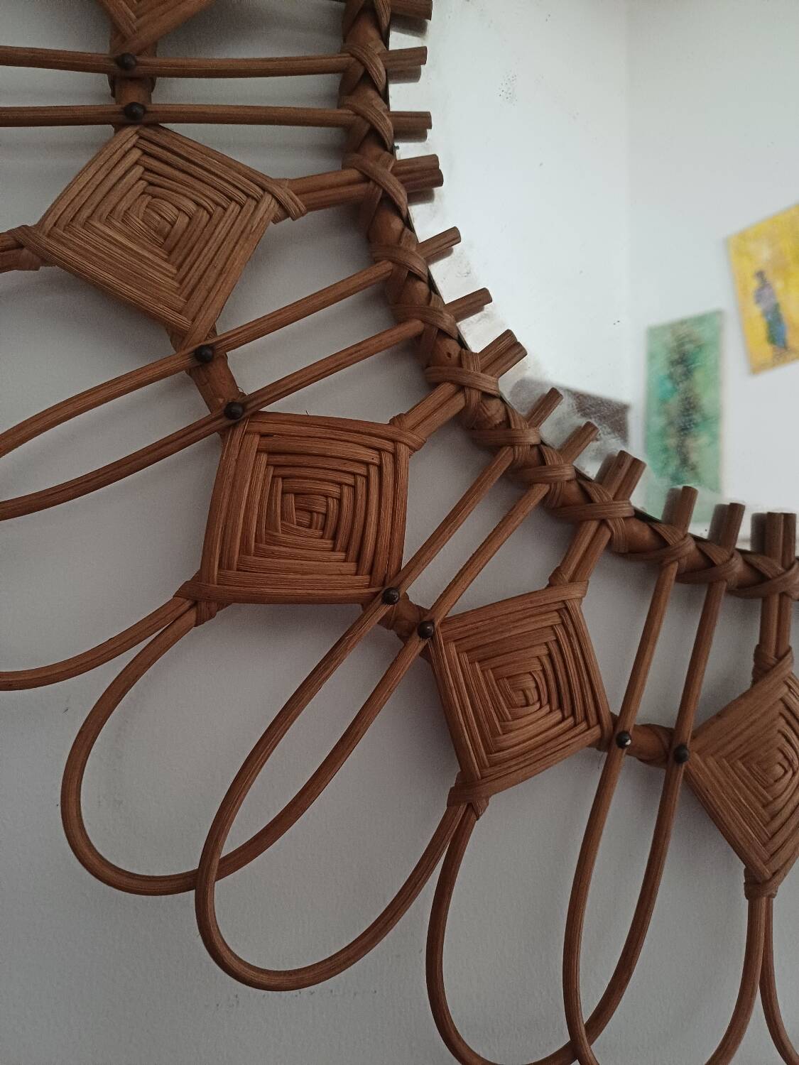 Large rattan sun mirror from the 50s/60s