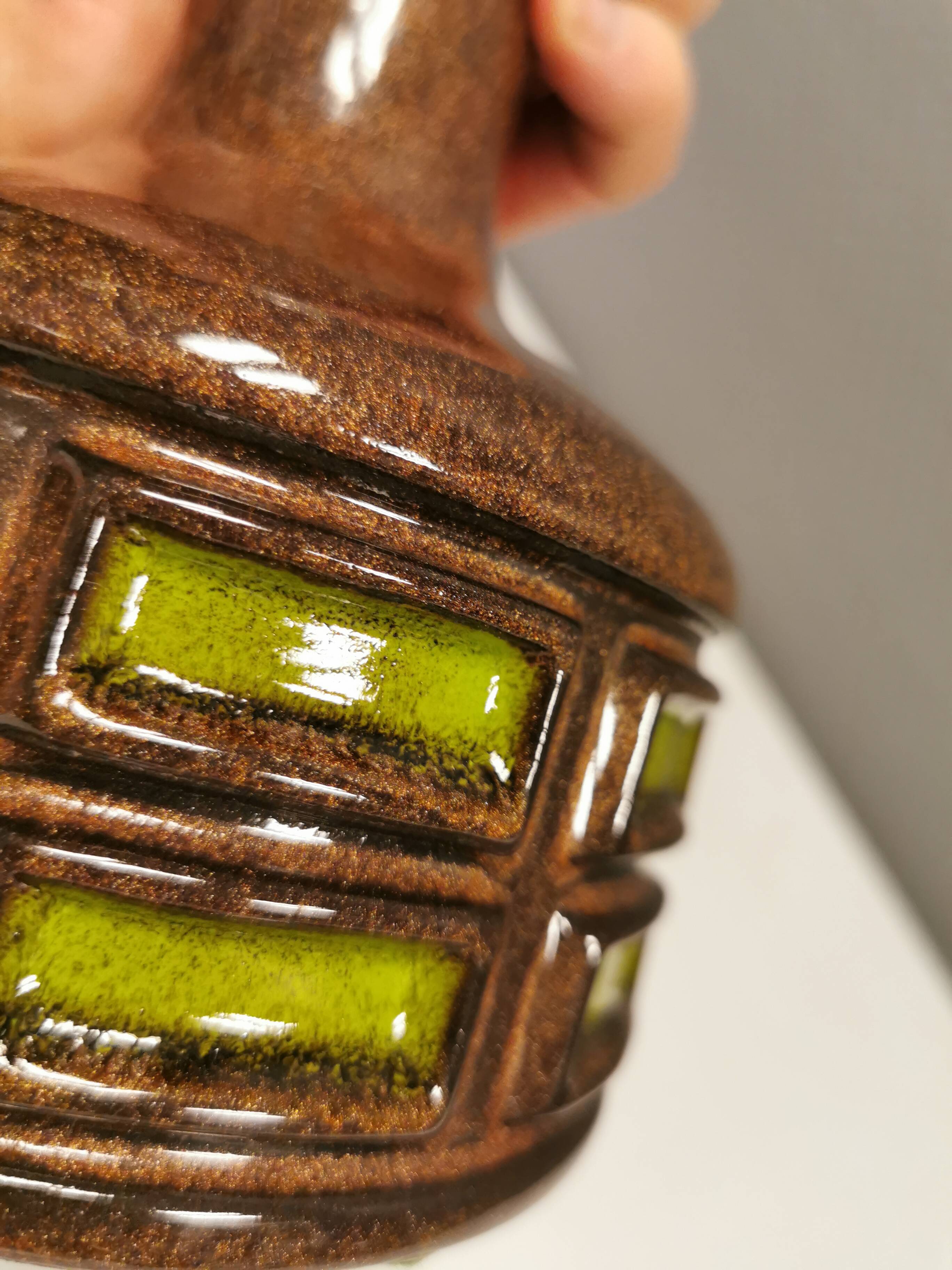 Ceramic/stoneware table lamp, Danish from the 1970s-1980s, earth and green colors