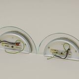 Pair of half-moon metal and lucite wall lights Postmodern Memphis vintage Circa 1980