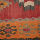 Vintage Persian Kilim Rug, Handwoven Red Wool Carpet- 150x289cm