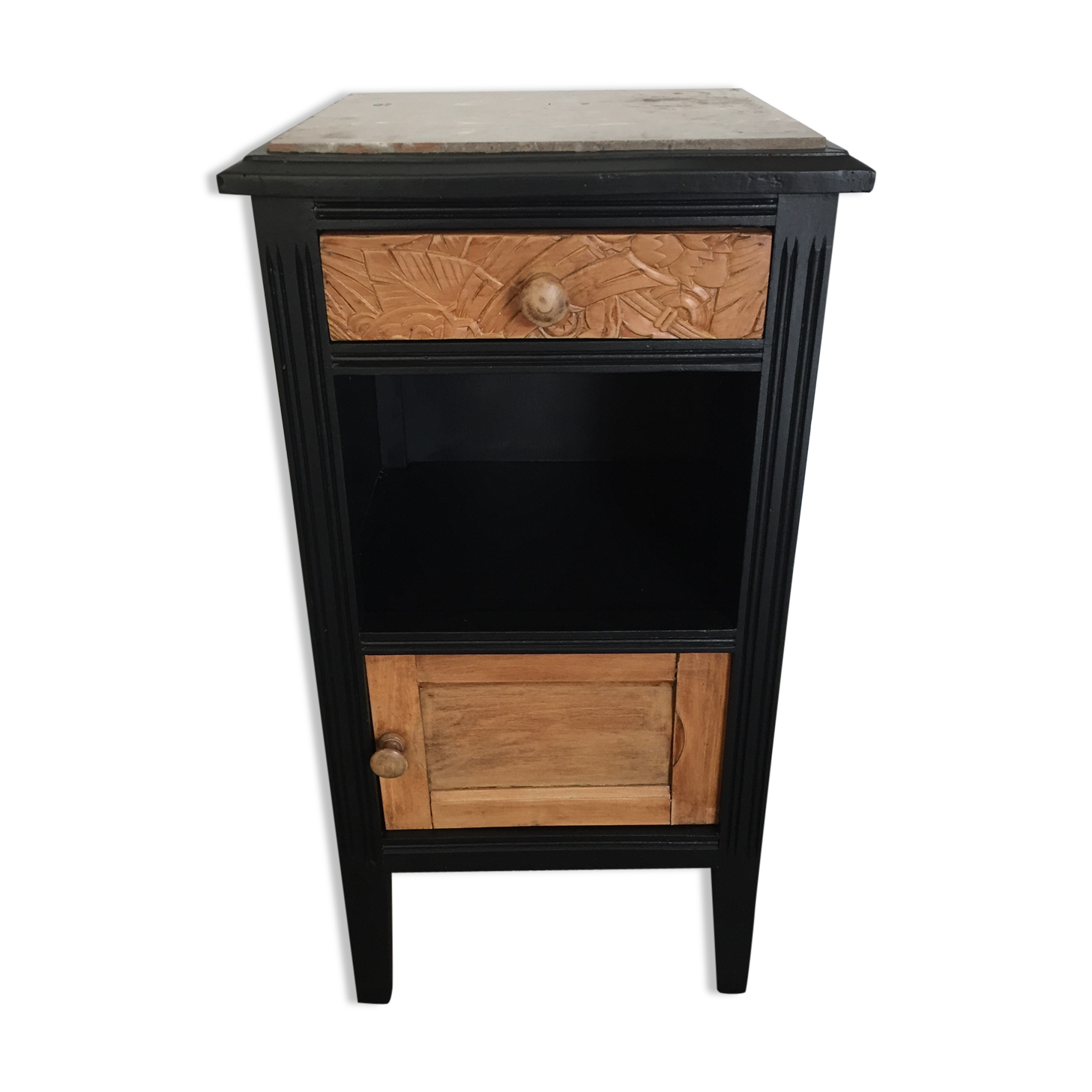 Bedside 1940s wooden and marble grey/bordeaux top