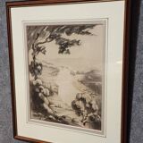 A very beautiful old drawing depicting a hilly landscape rendered in graphite.