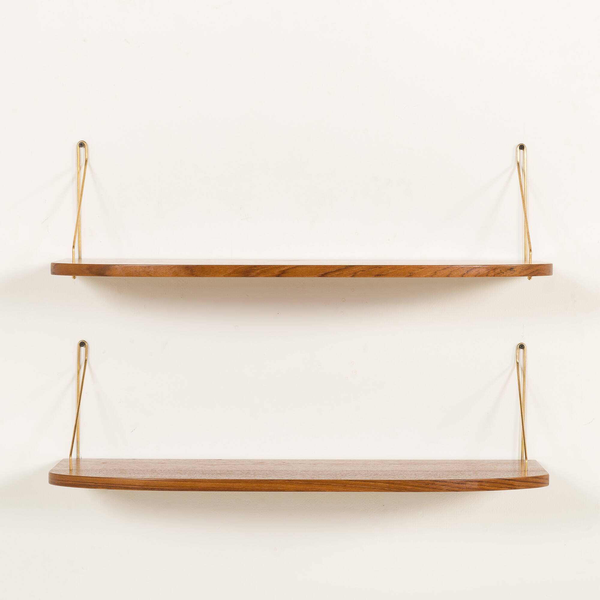 Danish extra deep teak floating shelves, set of 2