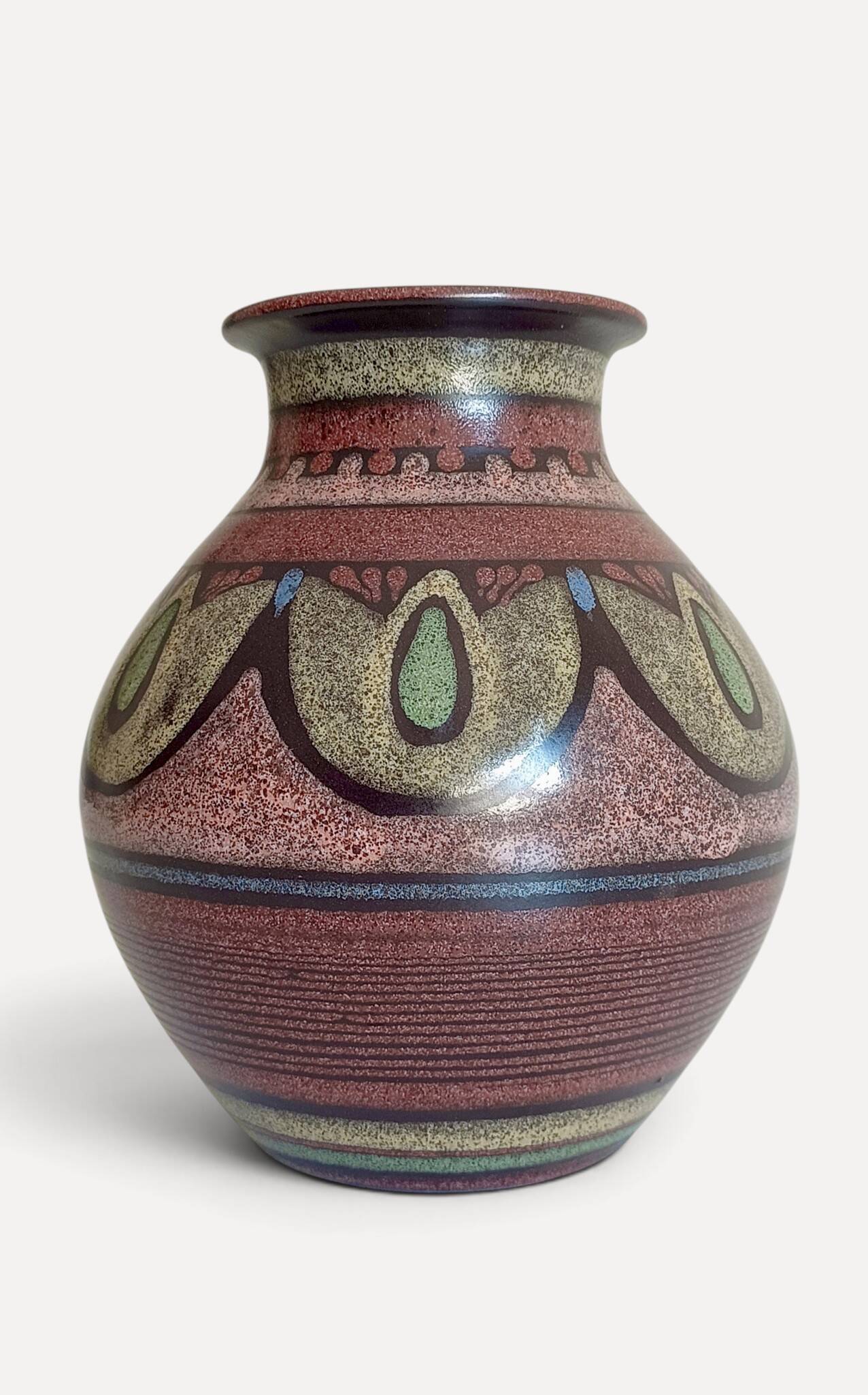 1970s Spanish Hand-Painted Studio Pottery Vase with Mediterranean Motifs