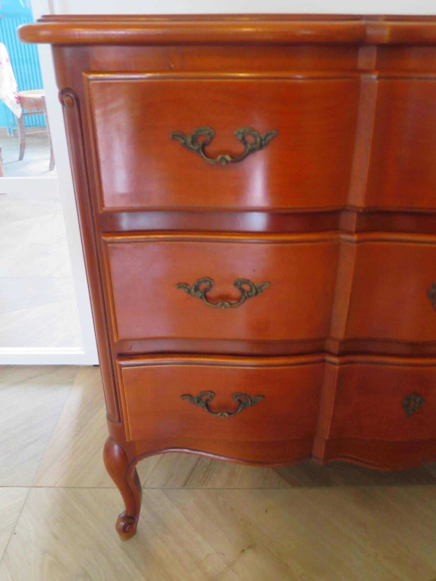 3-drawer chest of drawers in Louis XV style cherry wood, 1980s