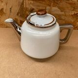 Antique aluminite teapot frugier white & silver ceramic vintage