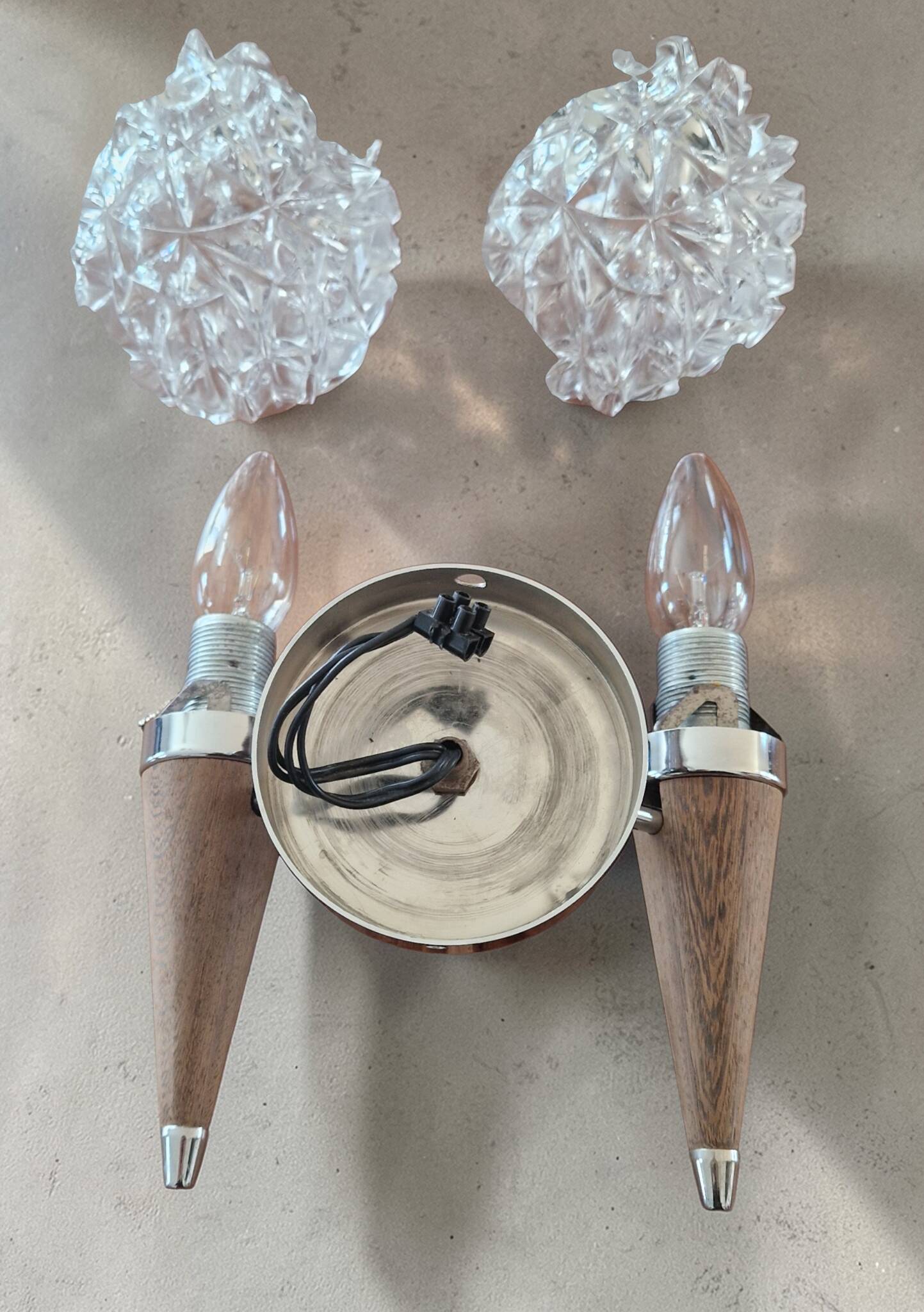Applique murale double style scandinave - Verre moulé et teck - 1960