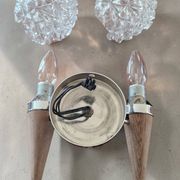 Double wall lamp in Scandinavian style - moulded glass and teak - 1960