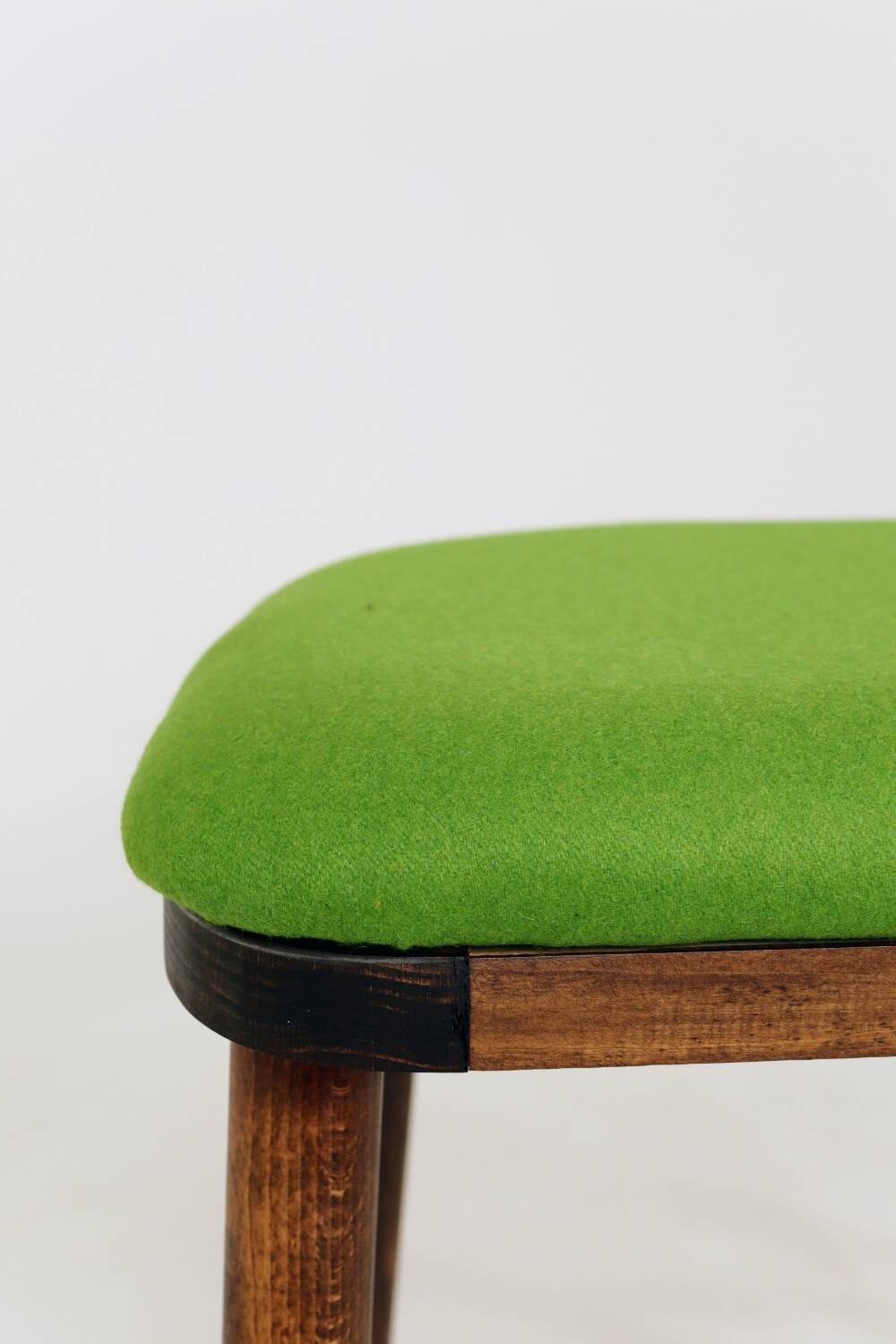 A pair of wood bar stools- Green premium wool - Rustic style/MCM